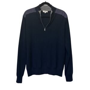 Peter Millar Sweater 100% Extra Fine Merino Wool 1/4 Zip Pullover Blue Men Large